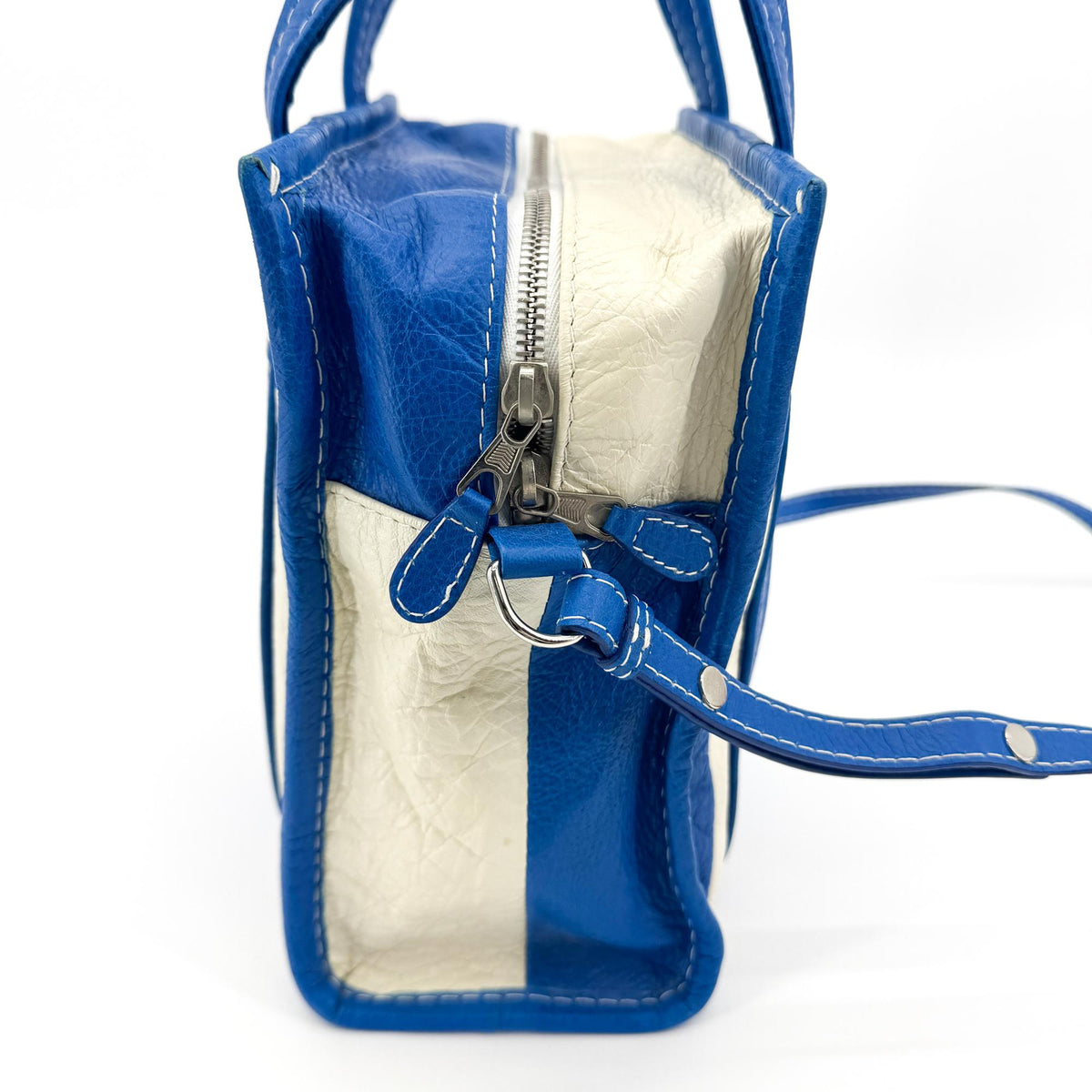 Balenciaga Bazaar Shopper Bag XXS Blue White Stripe