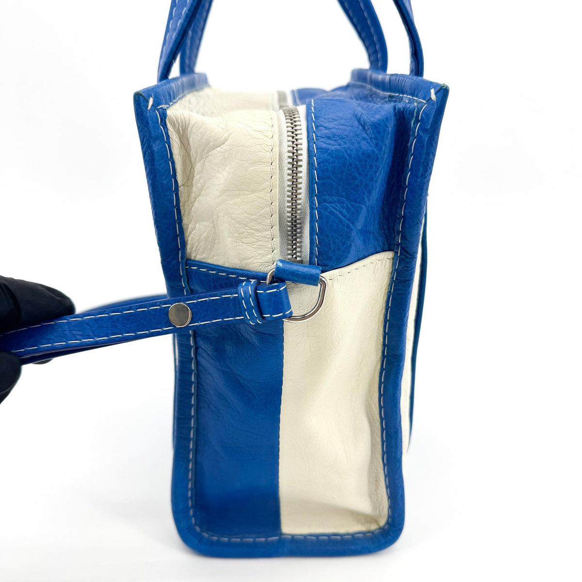 Balenciaga Bazaar Shopper Bag XXS Blue White Stripe
