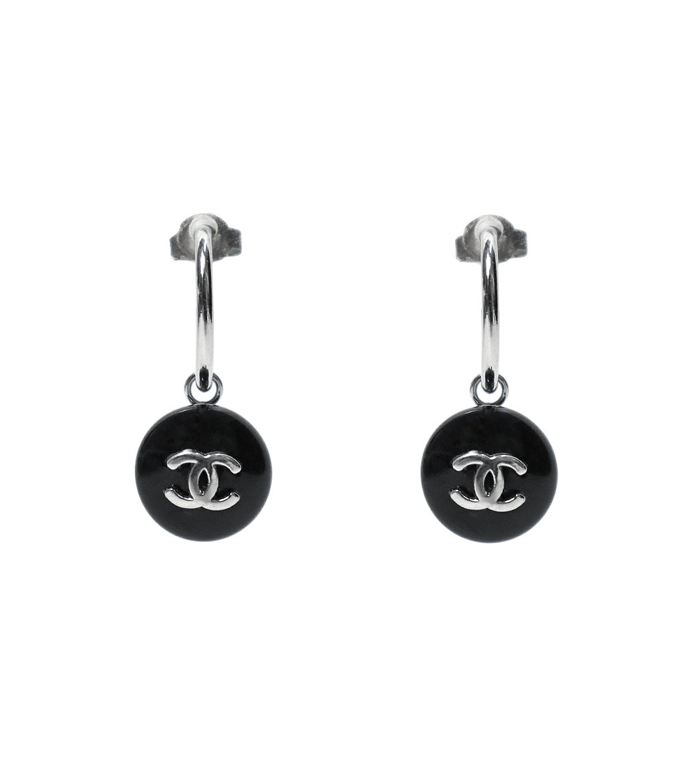 Chanel Black CC Hoop Earrings