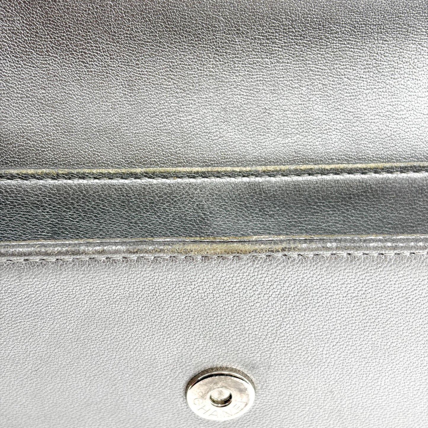 Chanel Chevron V-Stitch Metallic Flap Bag Silver Hardware