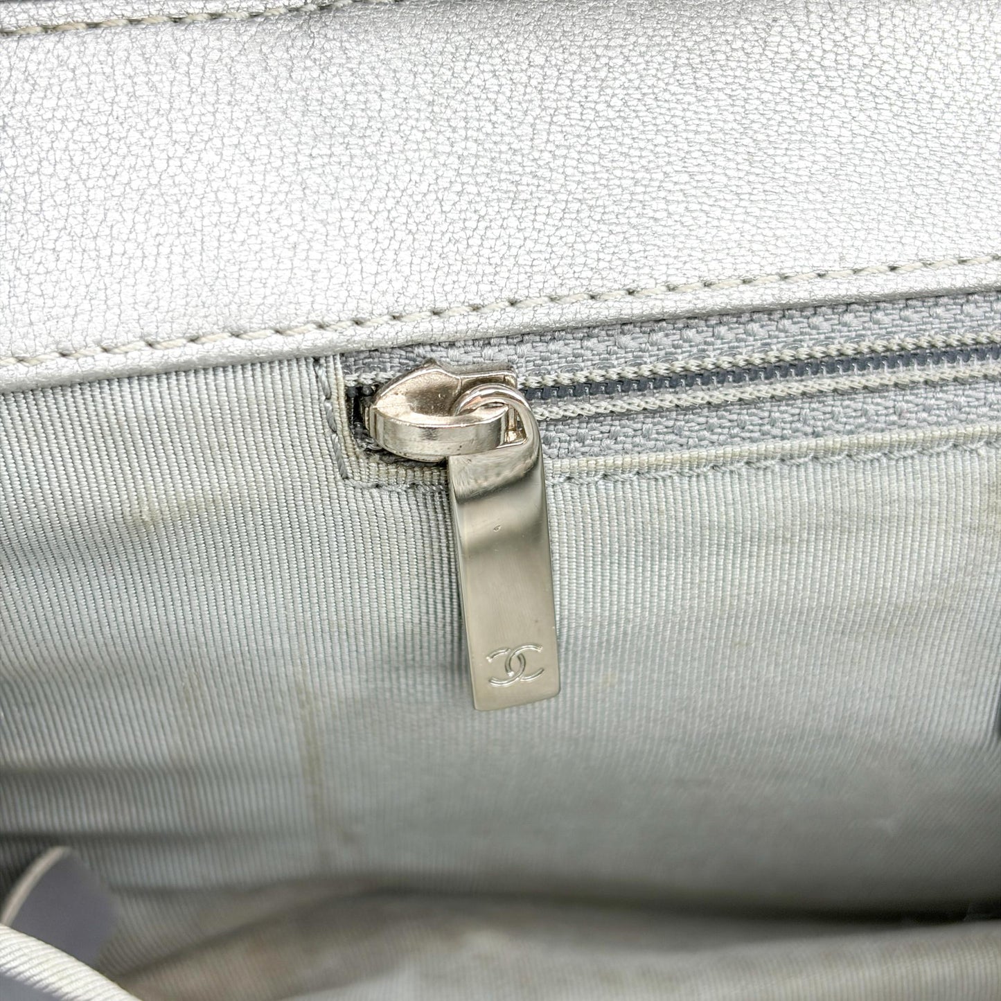 Chanel Chevron V-Stitch Metallic Flap Bag Silver Hardware