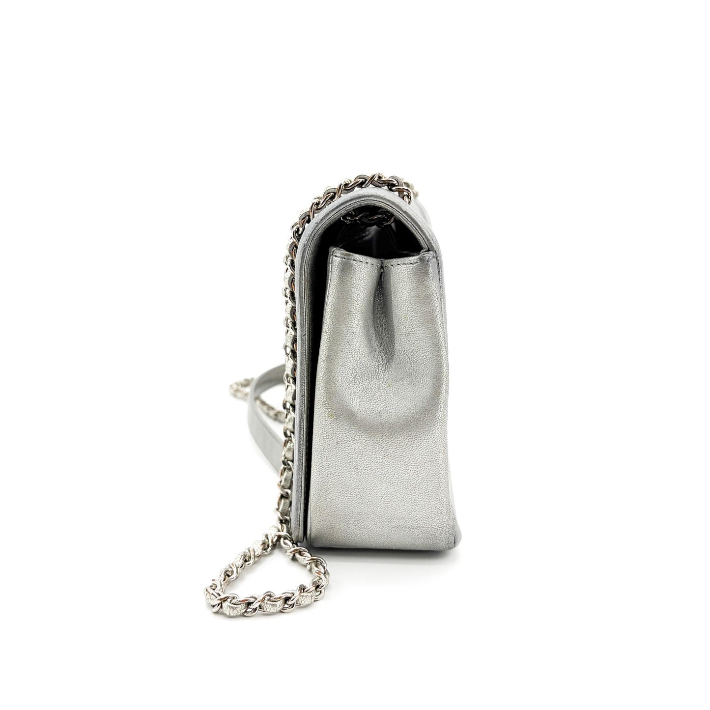 Chanel Chevron V-Stitch Metallic Flap Bag Silver Hardware