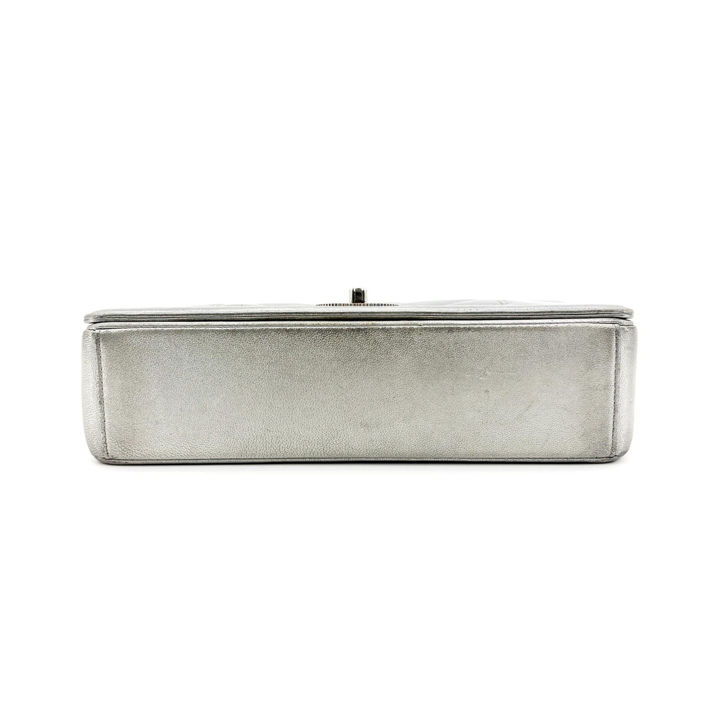 Chanel Chevron V-Stitch Metallic Flap Bag Silver Hardware