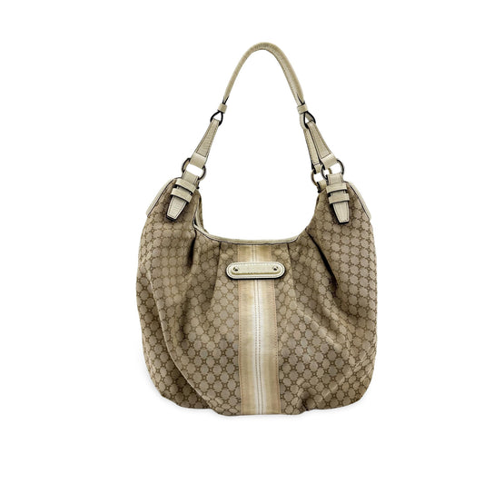 Celine C Macadam Canvas Hobo Crossbody Bag Beige