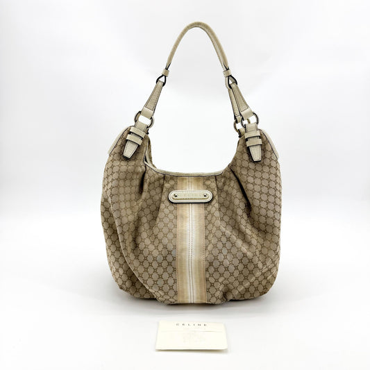 Celine C Macadam Canvas Hobo Crossbody Bag Beige