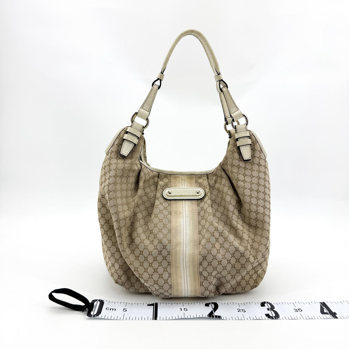 Celine C Macadam Canvas Hobo Crossbody Bag Beige