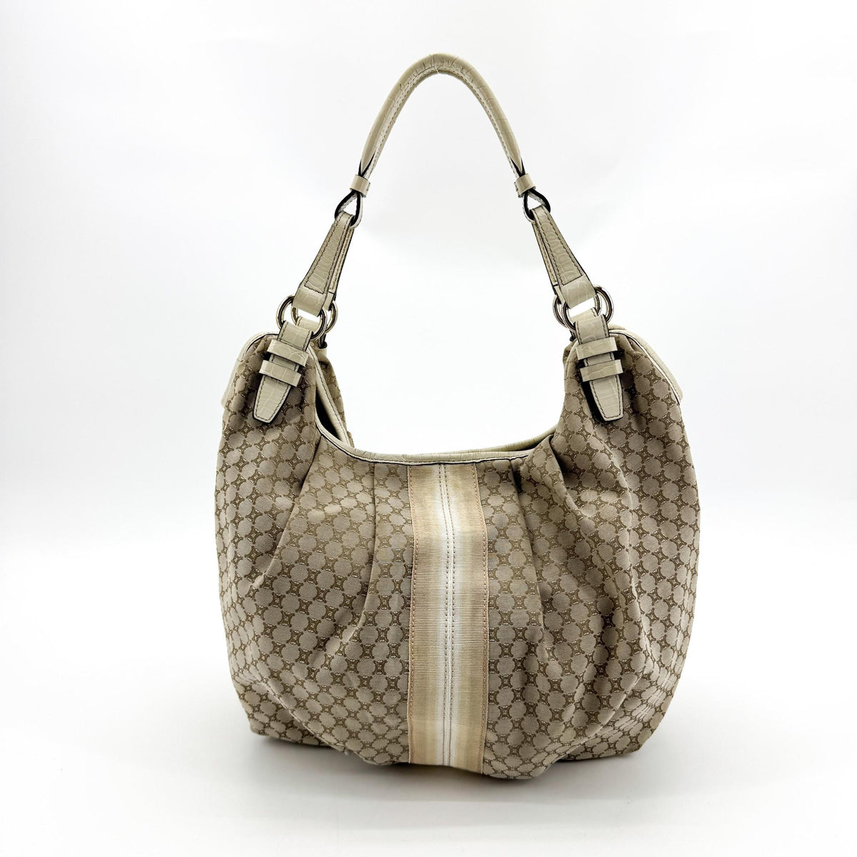 Celine C Macadam Canvas Hobo Crossbody Bag Beige