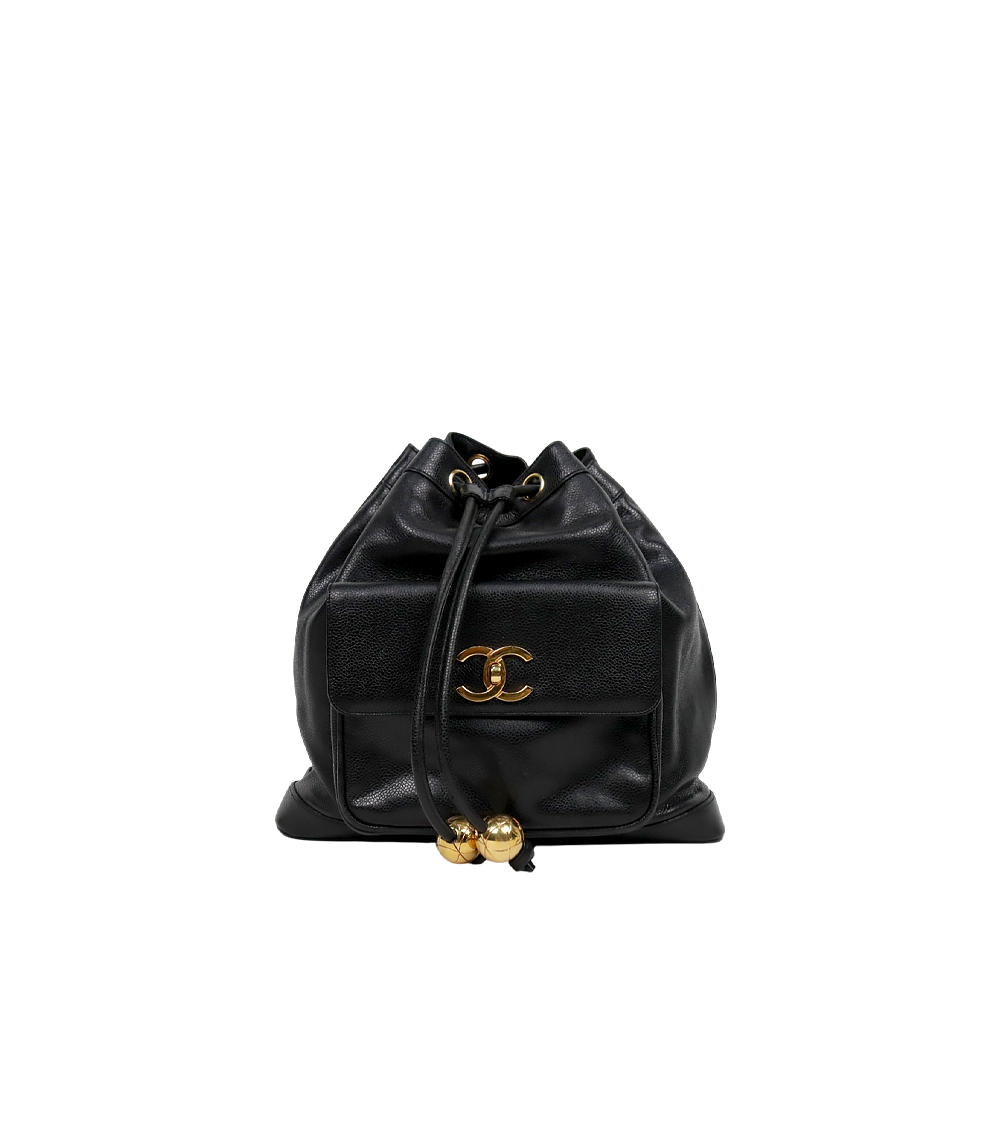 Chanel Black Caviar Drawstring Pocket Backpack