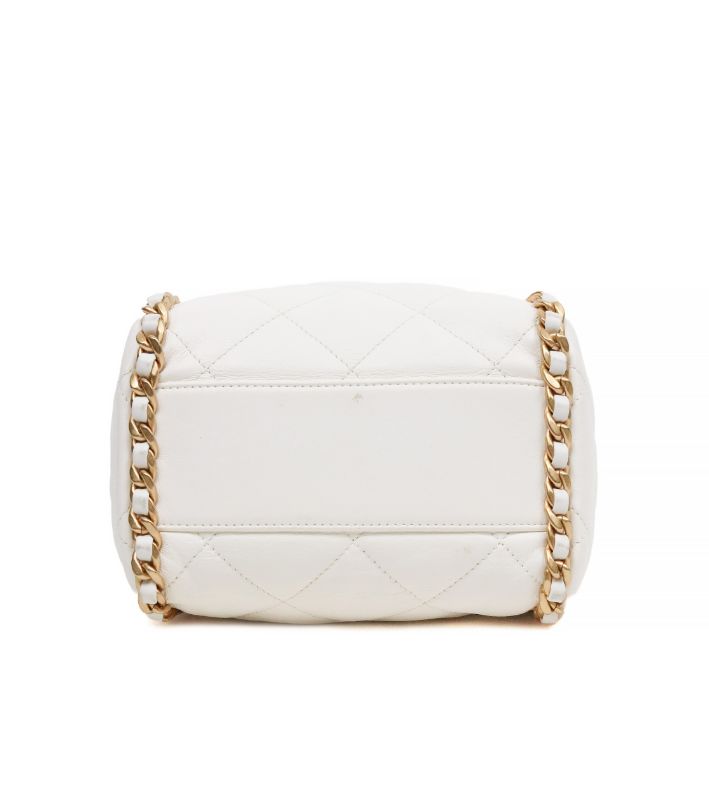 Chanel White Quilted CC Gold-Plated Chain Shoulder Bag with Built-in Chip