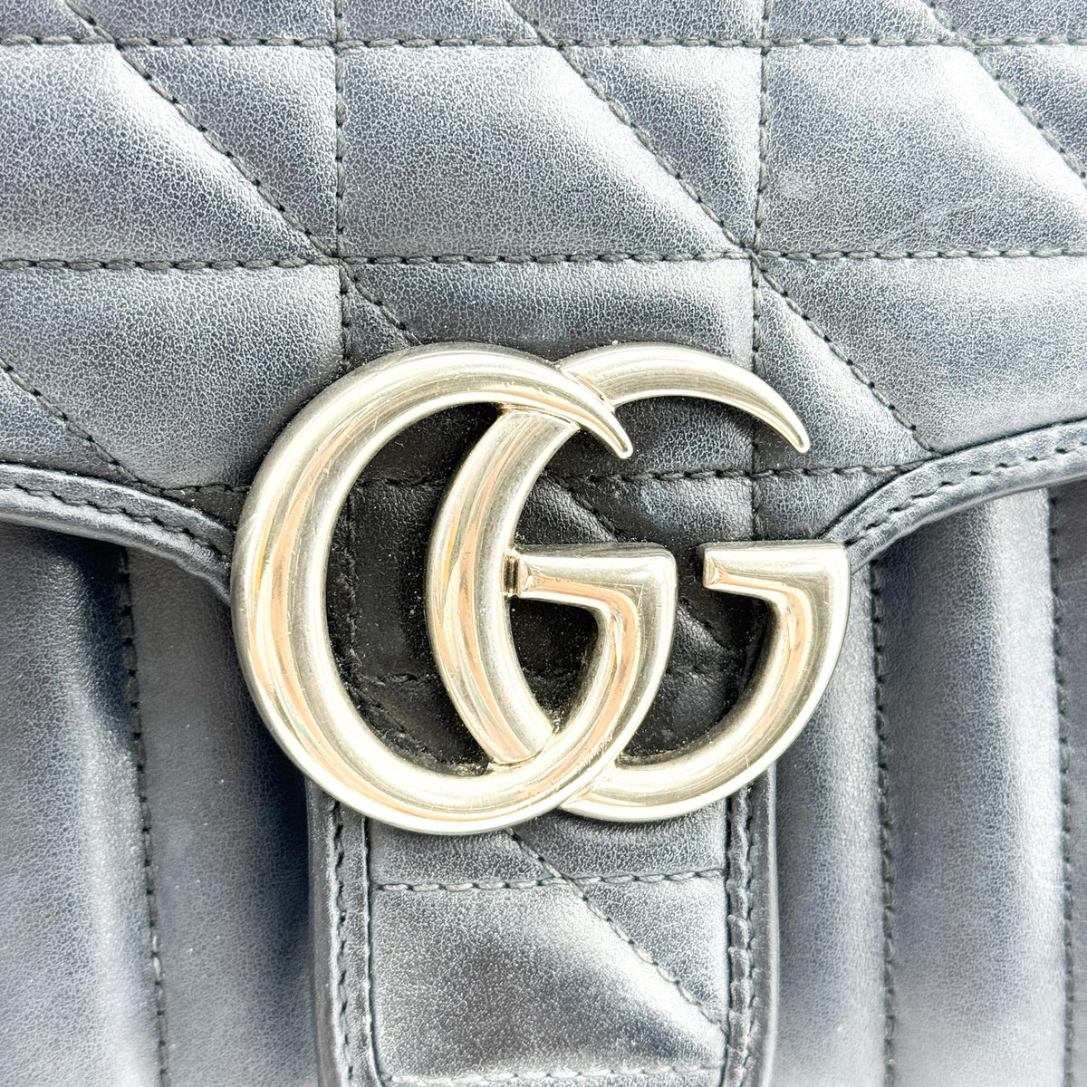 Gucci GG Marmont Matelassé Chain Shoulder Bag Navy Silver Hardware