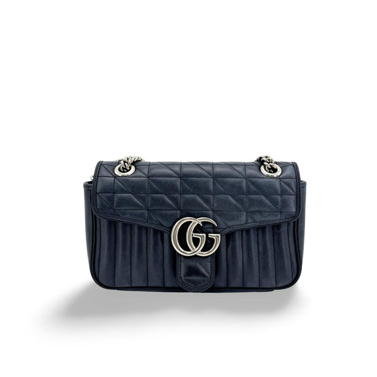 Gucci GG Marmont Matelassé Chain Shoulder Bag Navy Silver Hardware