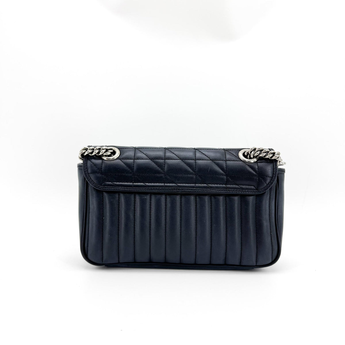 Gucci GG Marmont Matelassé Chain Shoulder Bag Navy Silver Hardware