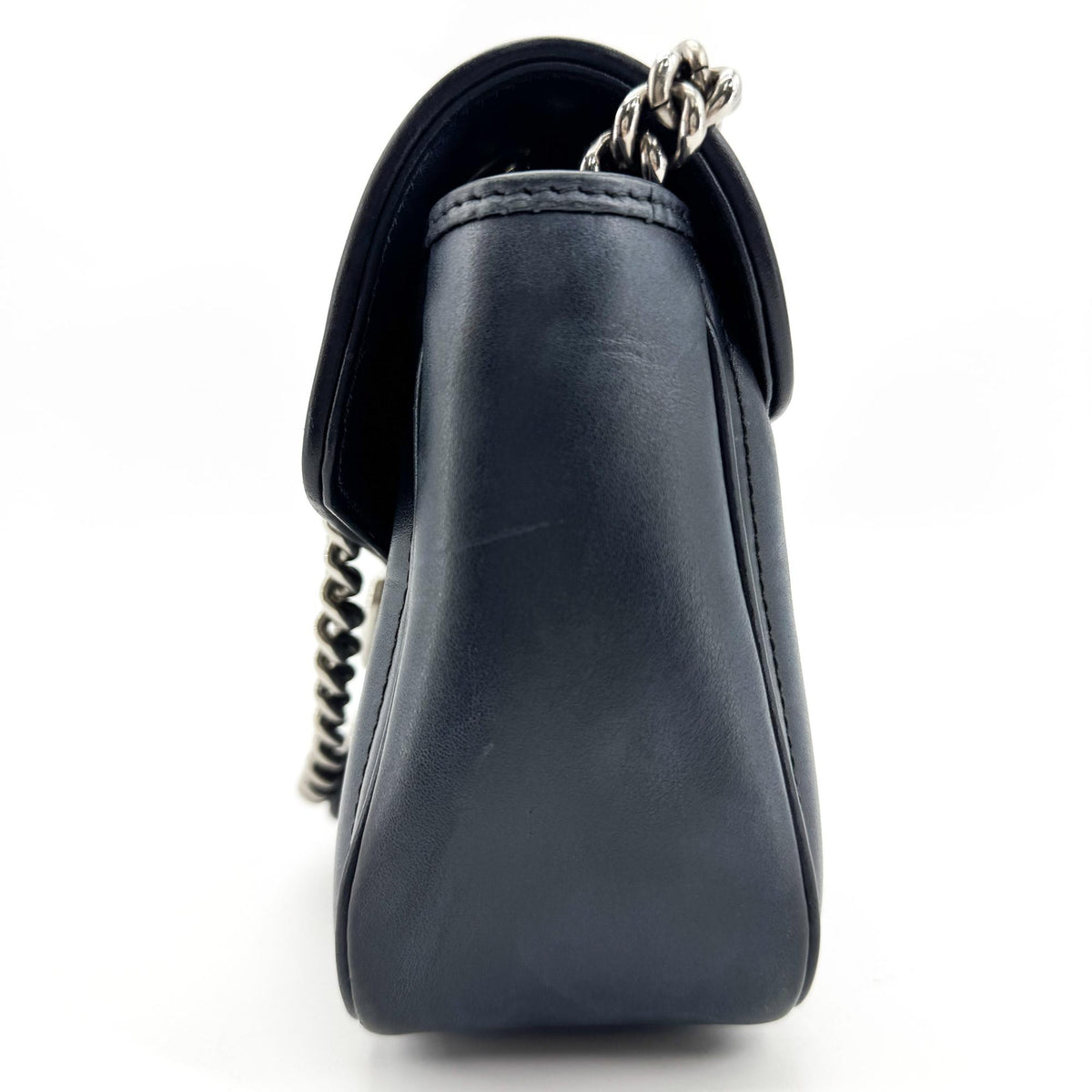 Gucci GG Marmont Matelassé Chain Shoulder Bag Navy Silver Hardware