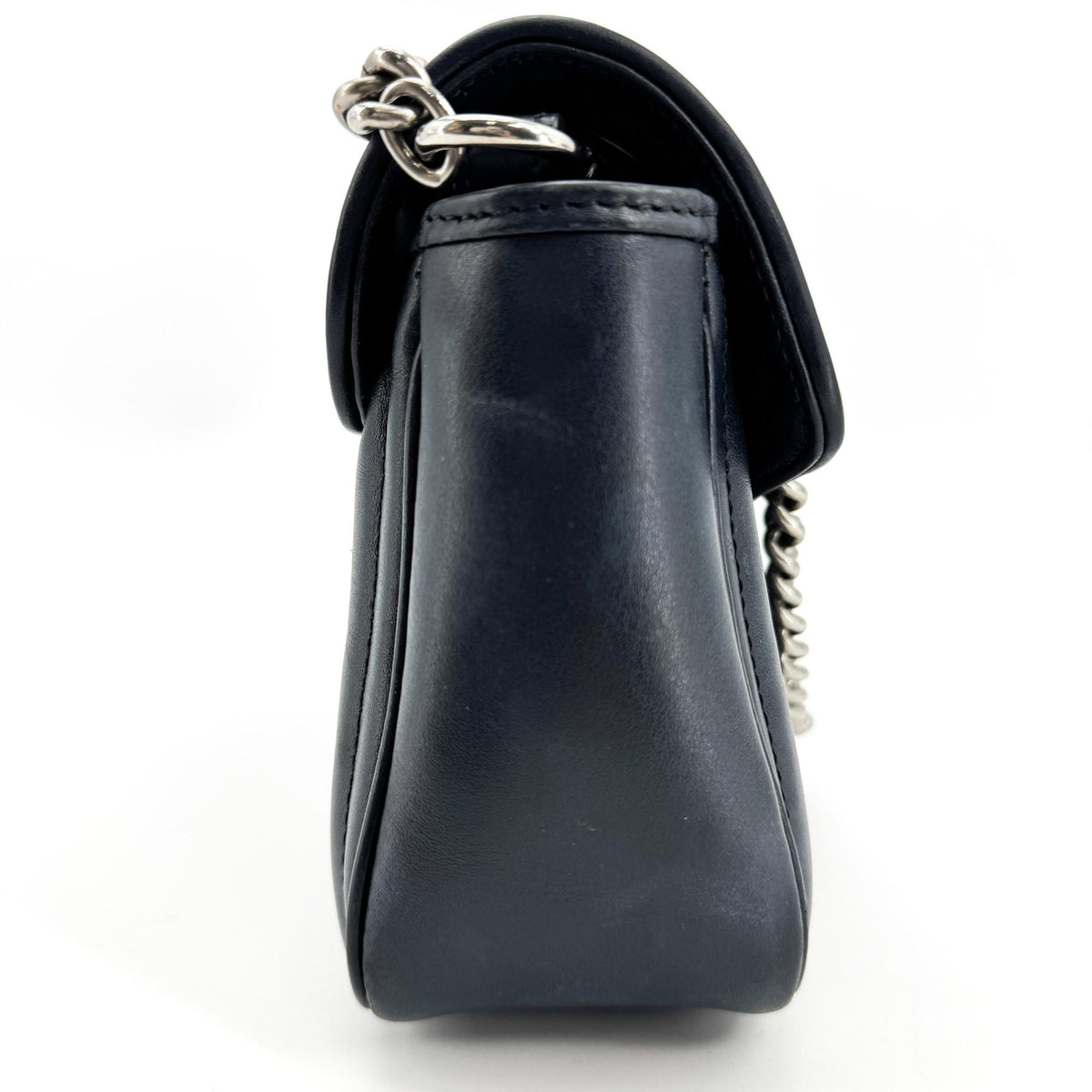 Gucci GG Marmont Matelassé Chain Shoulder Bag Navy Silver Hardware