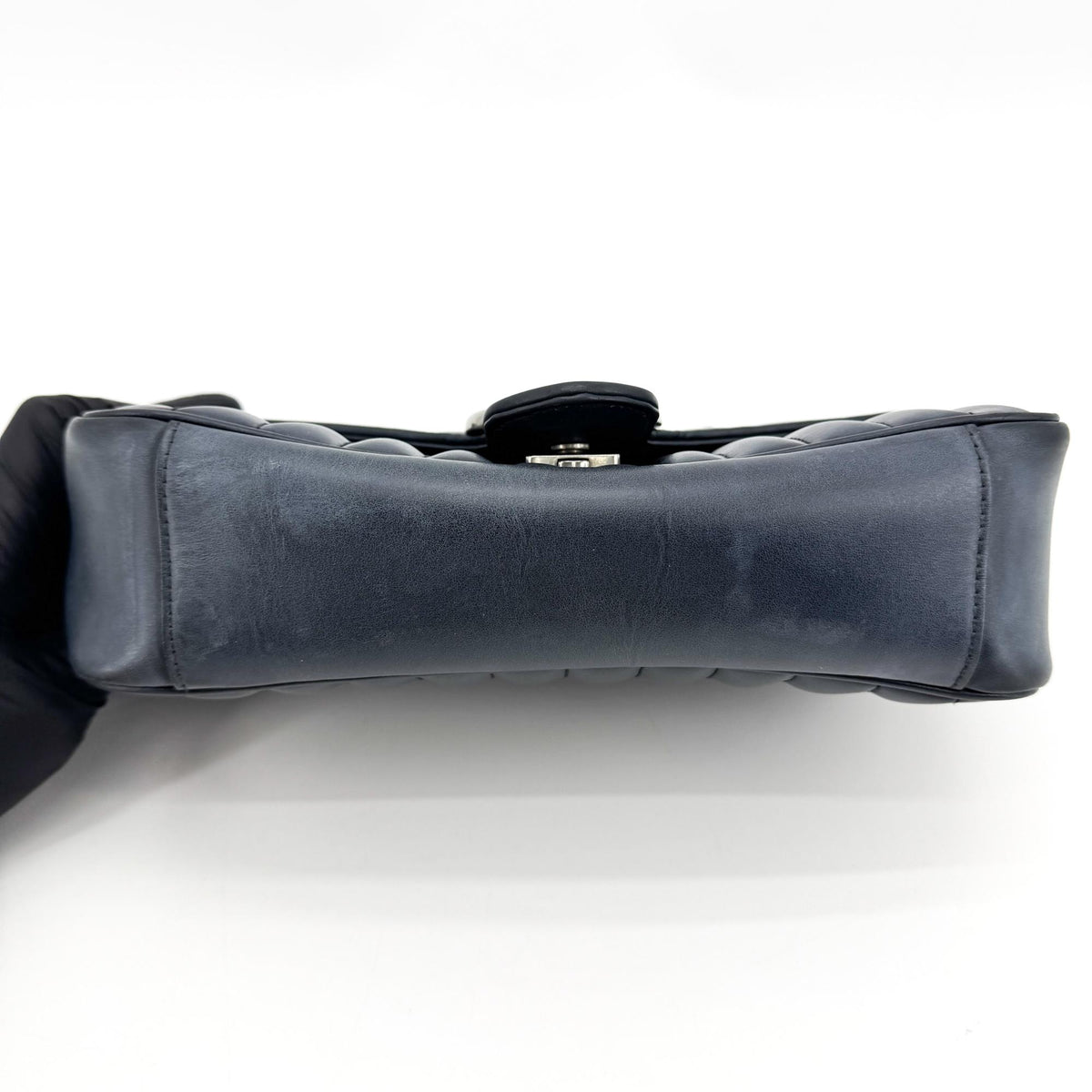 Gucci GG Marmont Matelassé Chain Shoulder Bag Navy Silver Hardware