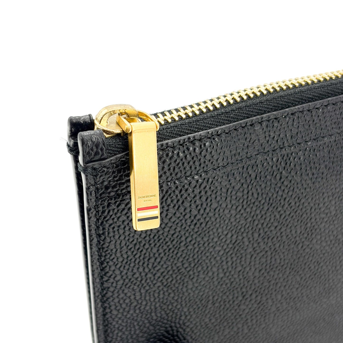 Thom Browne Black Pebble Grain Leather Large Zipper Document Holder