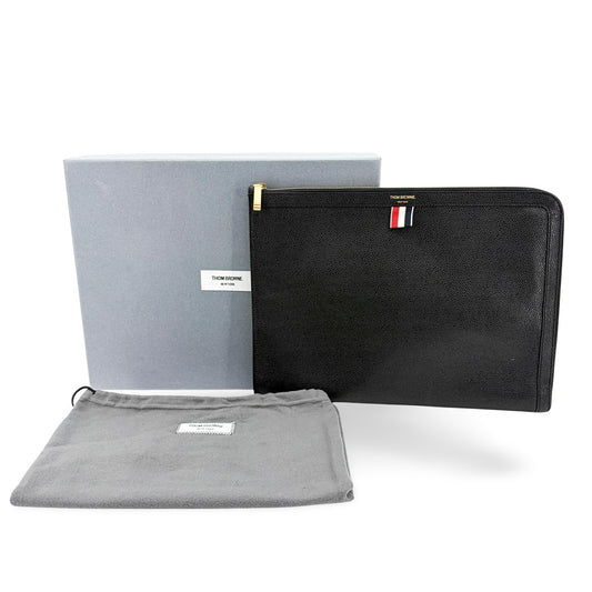 Thom Browne Black Pebble Grain Leather Large Zipper Document Holder