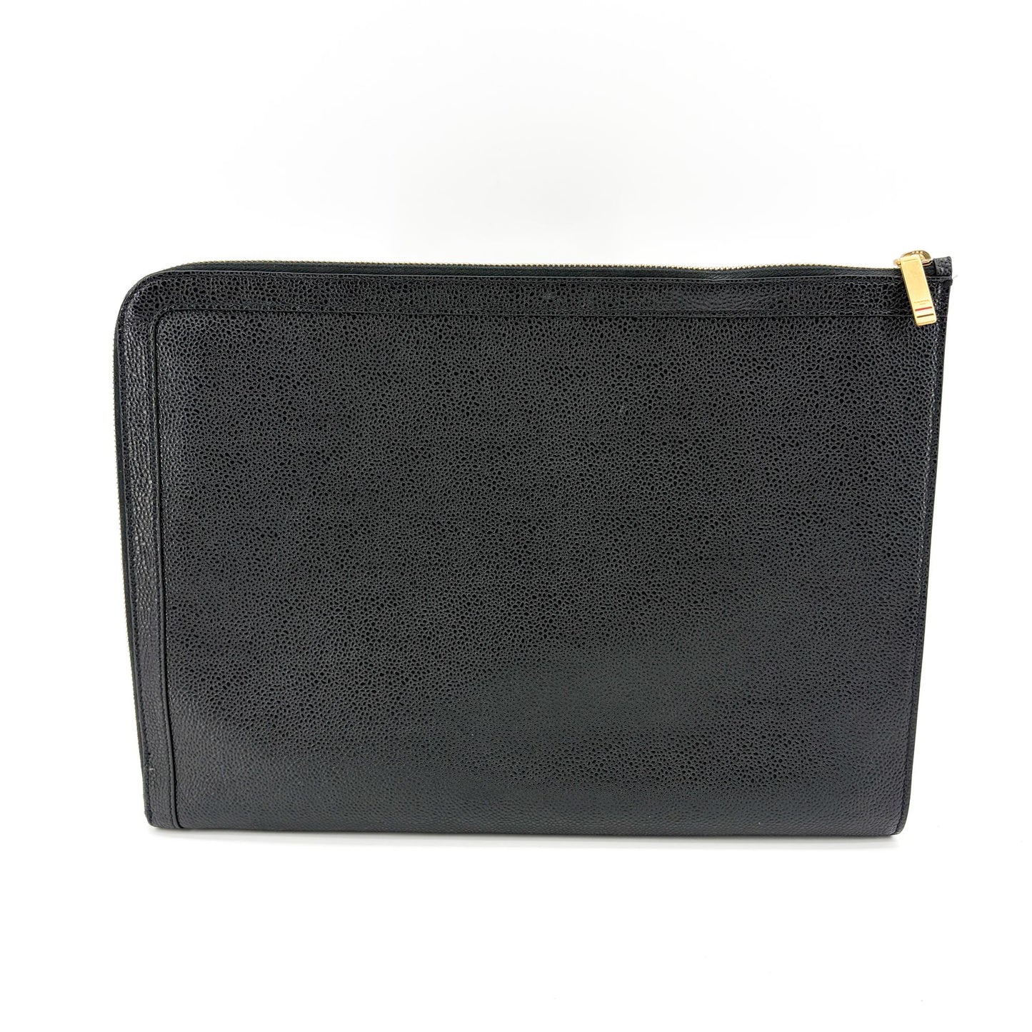 Thom Browne Black Pebble Grain Leather Large Zipper Document Holder