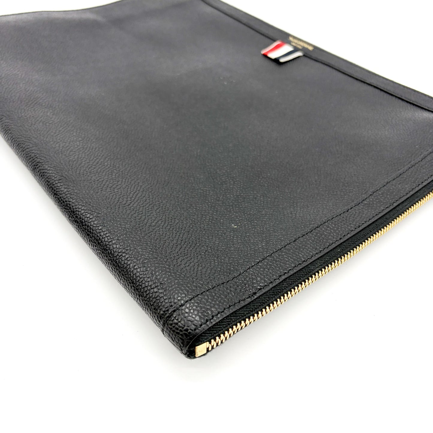 Thom Browne Black Pebble Grain Leather Large Zipper Document Holder