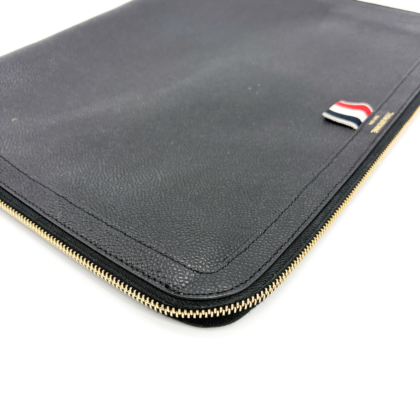 Thom Browne Black Pebble Grain Leather Large Zipper Document Holder