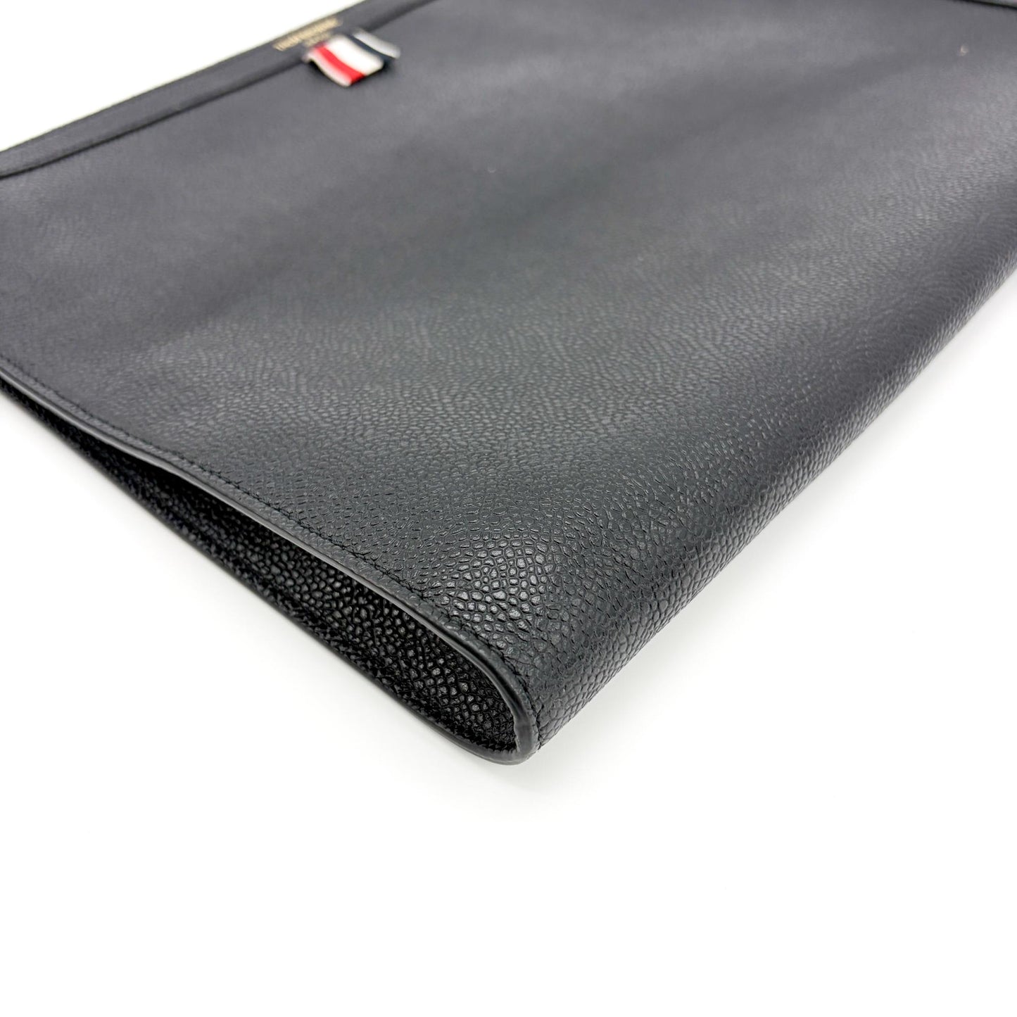 Thom Browne Black Pebble Grain Leather Large Zipper Document Holder