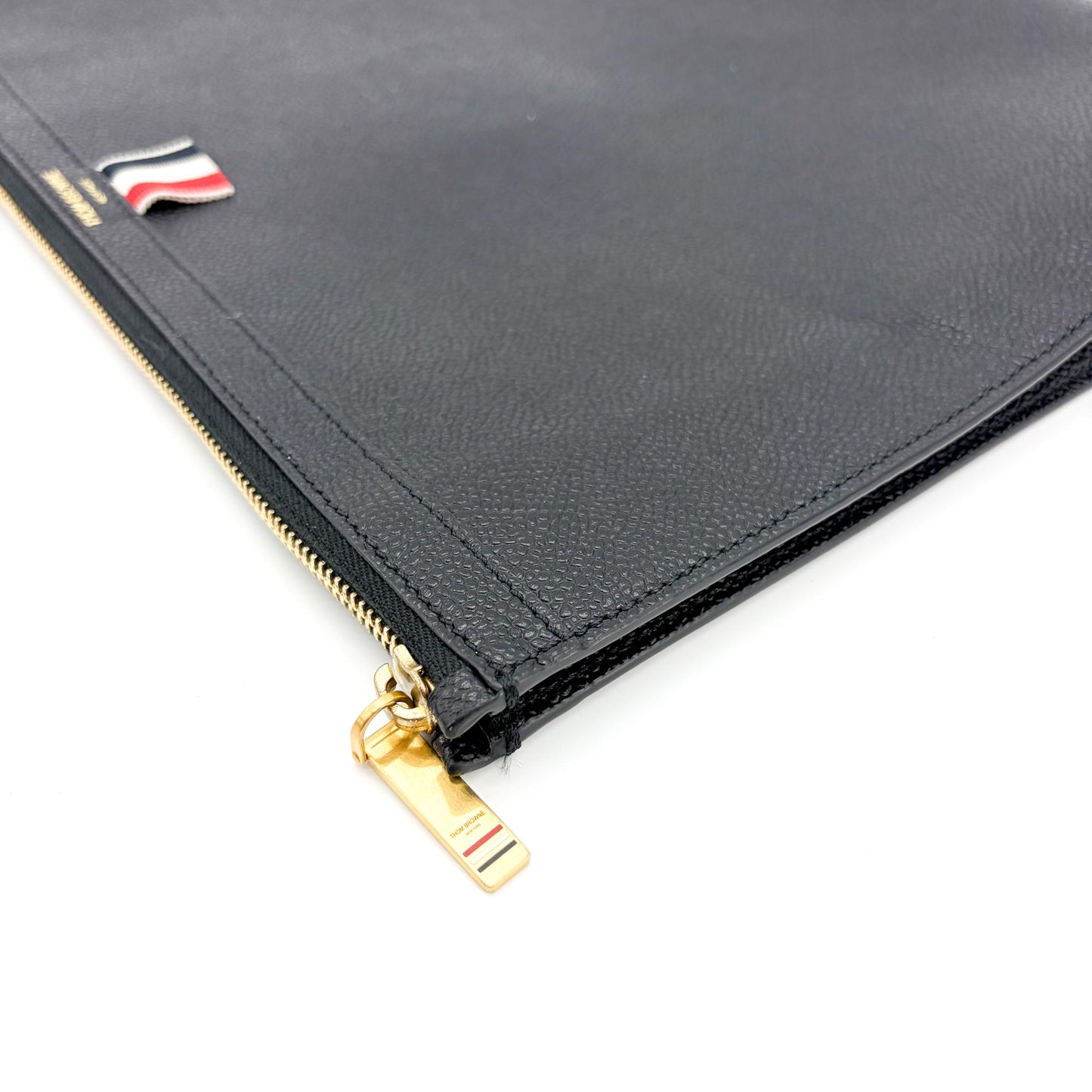 Thom Browne Black Pebble Grain Leather Large Zipper Document Holder
