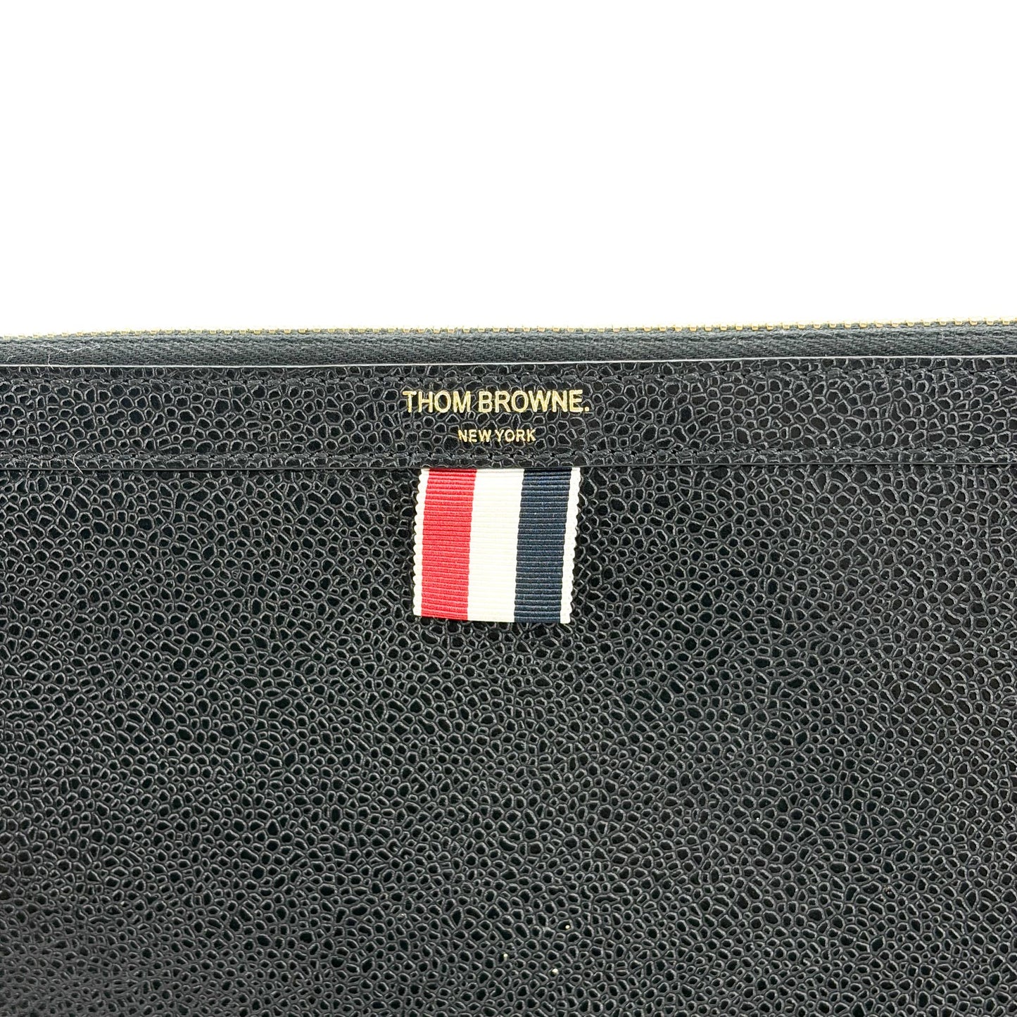 Thom Browne Black Pebble Grain Leather Large Zipper Document Holder