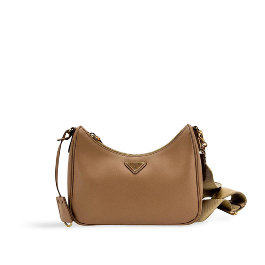 Prada Re-edition 2005 Saffiano Leather Shoulder Bag Beige