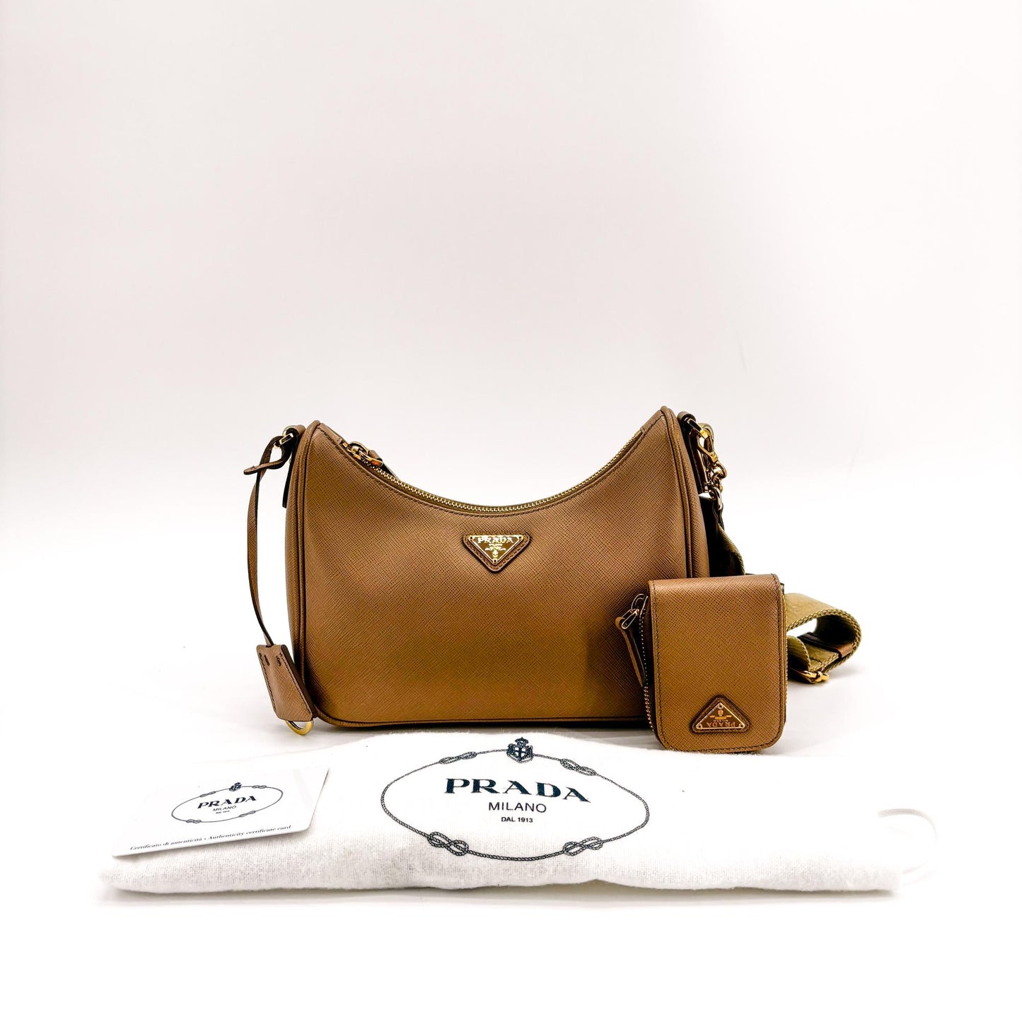 Prada Re-edition 2005 Saffiano Leather Shoulder Bag Beige