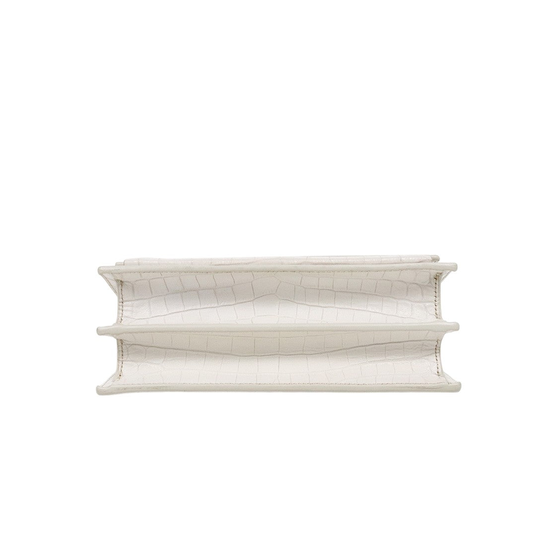 Saint Laurent White Crocodile-Embossed Sunset Shoulder Bag