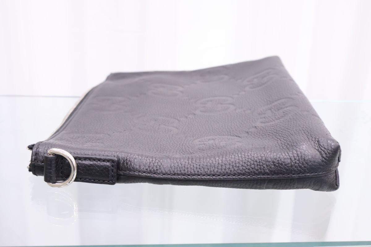 Jumbo GG Medium Leather Embossed Messenger Crossbody Bag 696009 Black