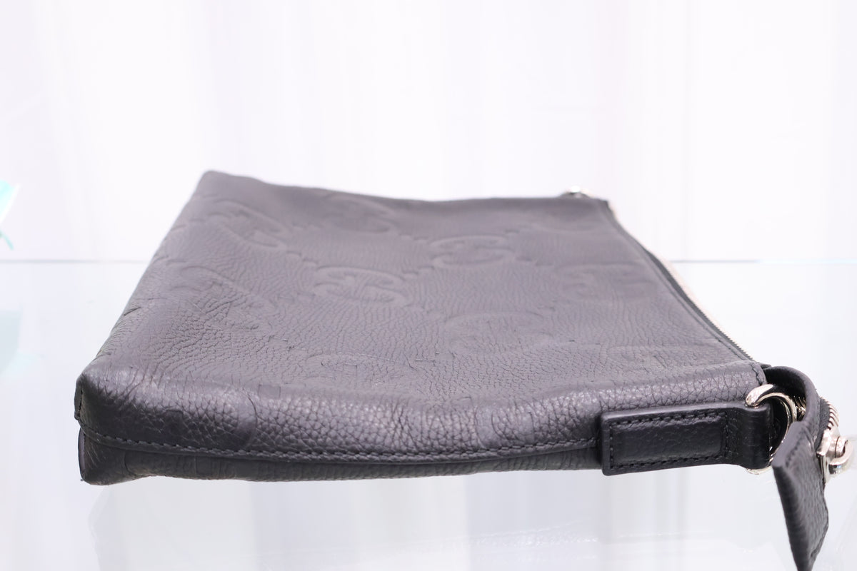 Jumbo GG Medium Leather Embossed Messenger Crossbody Bag 696009 Black