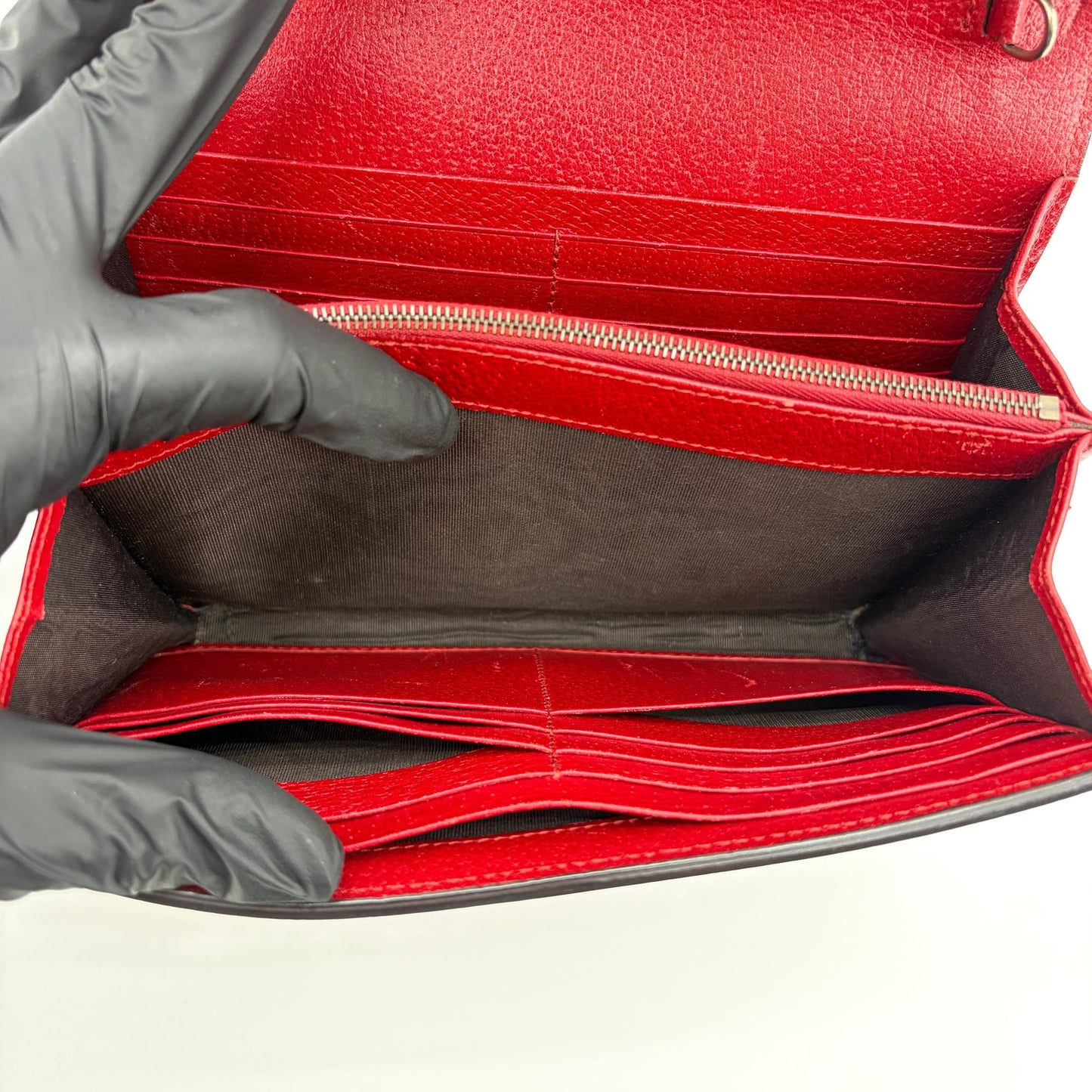 Gucci Dionysus Web Stripe Leather Chain Wallet Red