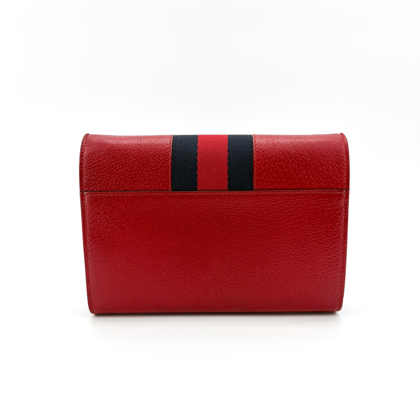 Gucci Dionysus Web Stripe Leather Chain Wallet Red