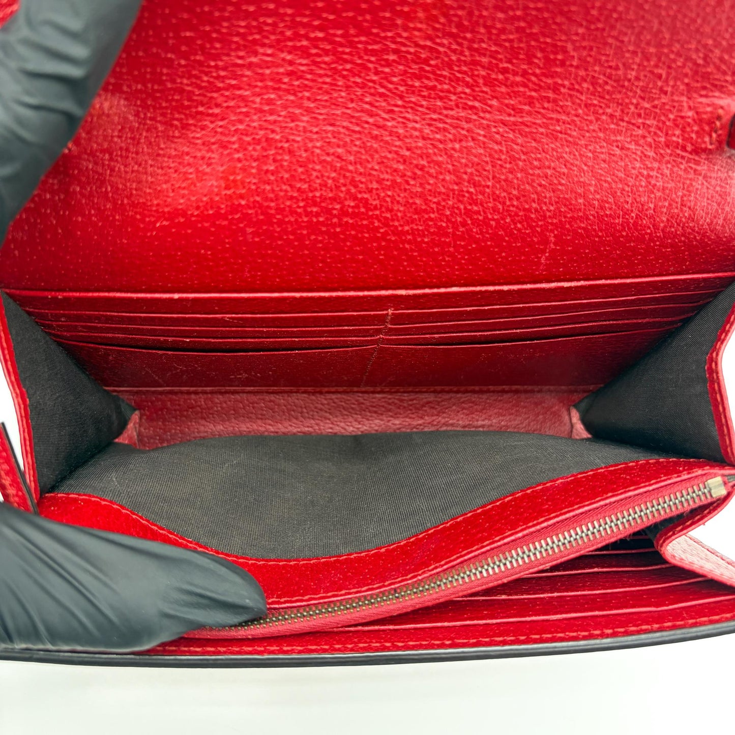 Gucci Dionysus Web Stripe Leather Chain Wallet Red