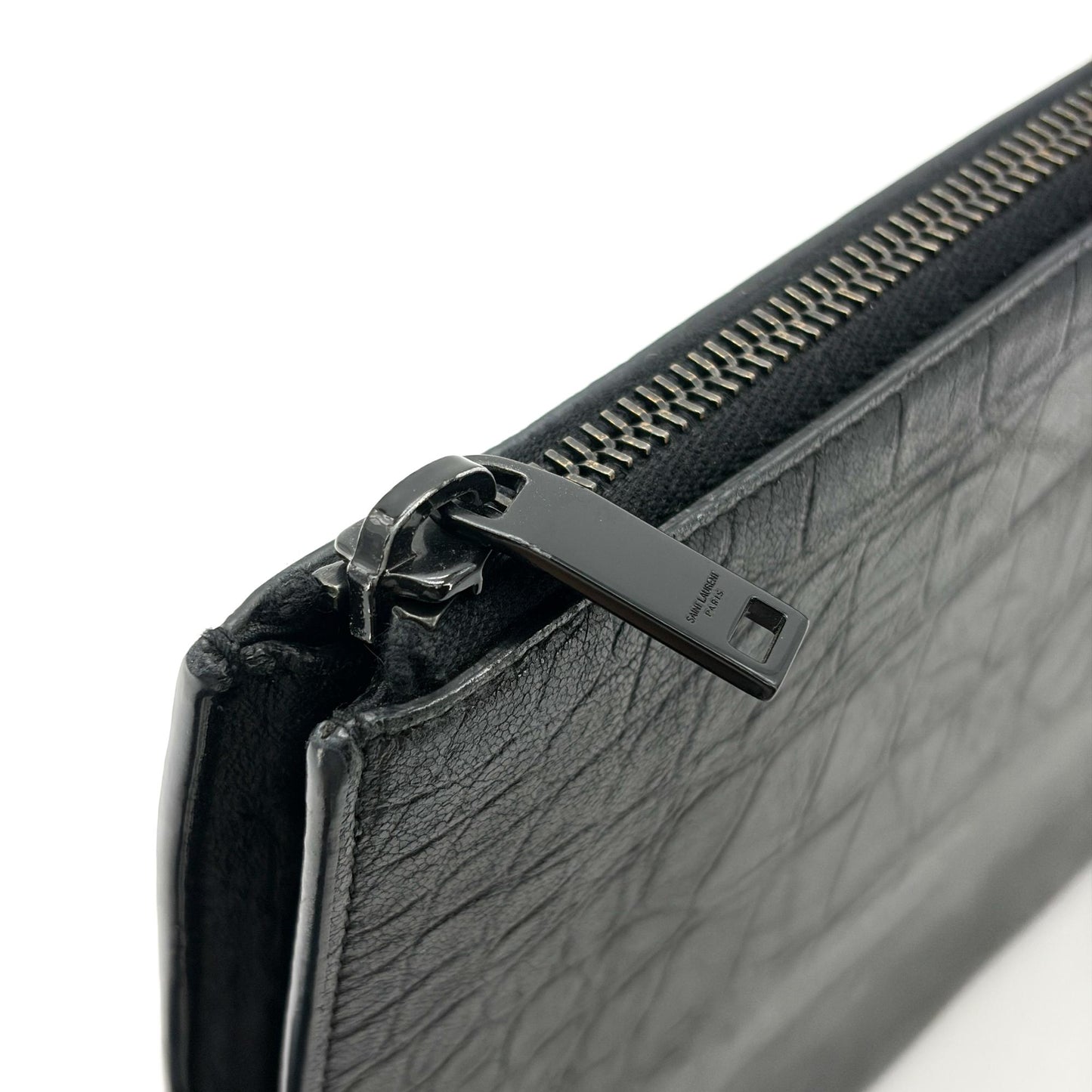 Saint Laurent Monogram Document Case Crocodile Embossed Black