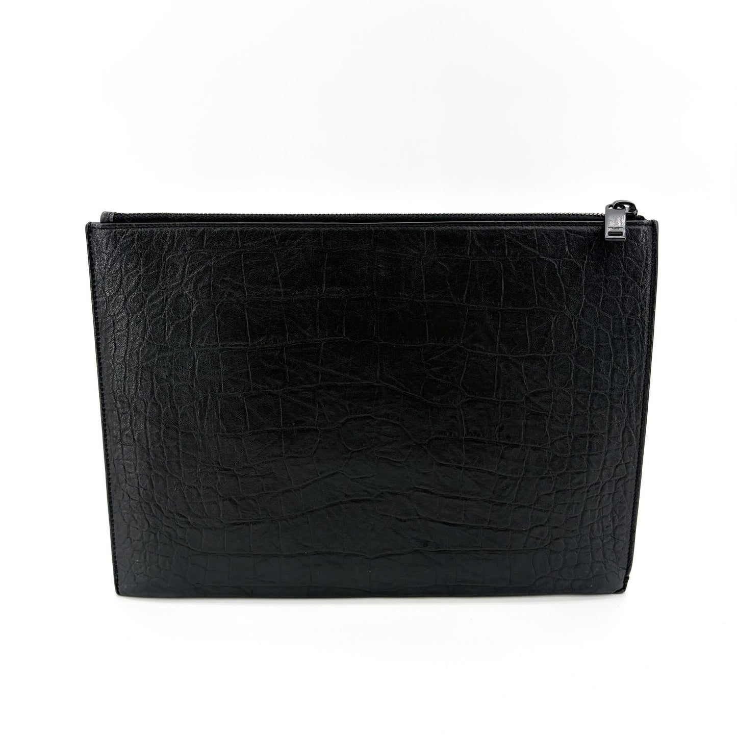 Saint Laurent Monogram Document Case Crocodile Embossed Black