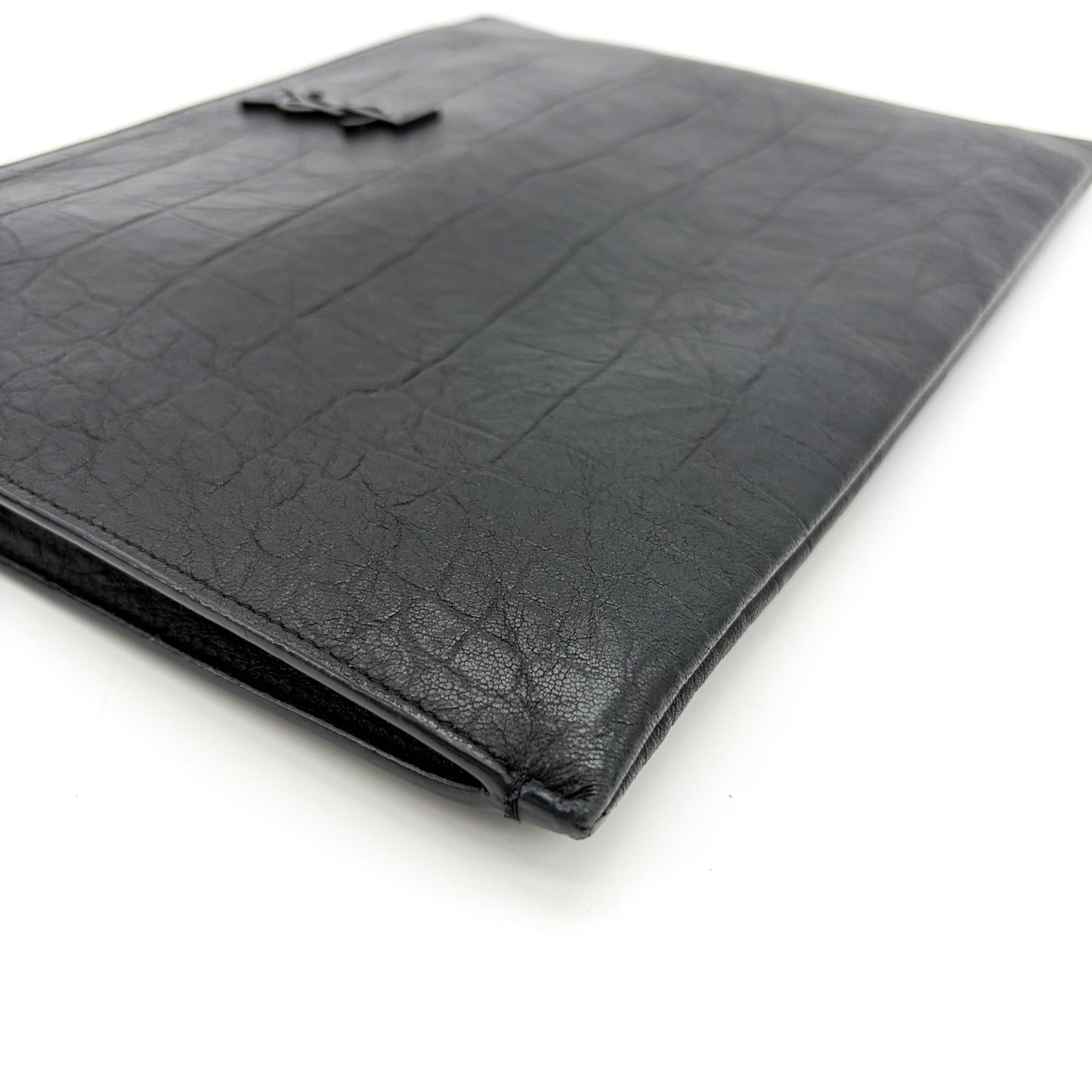 Saint Laurent Monogram Document Case Crocodile Embossed Black