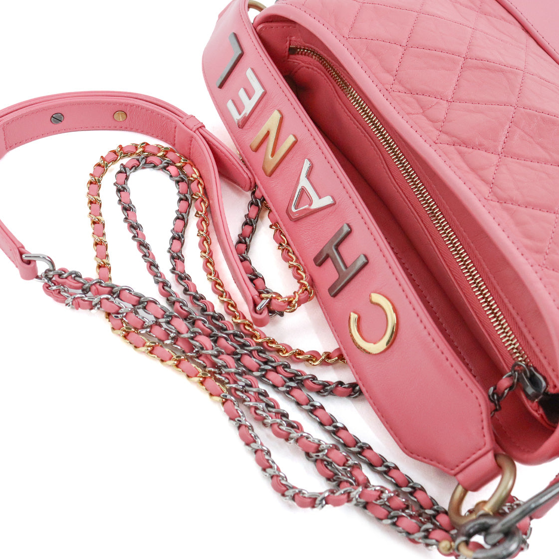 Chanel Pink Medium Strap Logo Gabrielle Hobo Bag