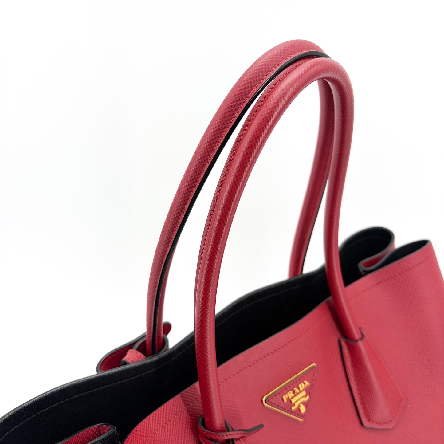 Prada Saffiano Double Tote Bag Red with Gold Hardware