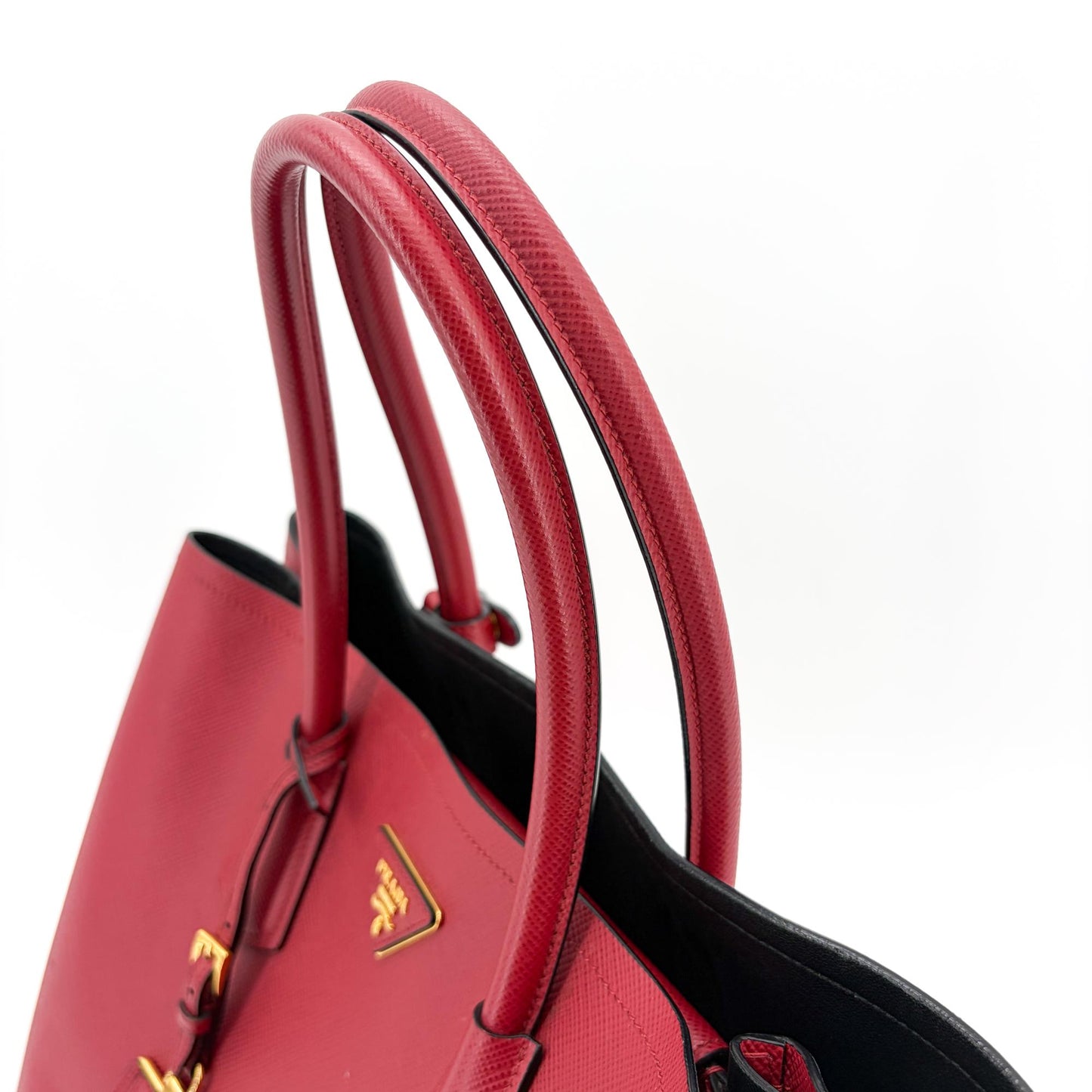 Prada Saffiano Double Tote Bag Red with Gold Hardware