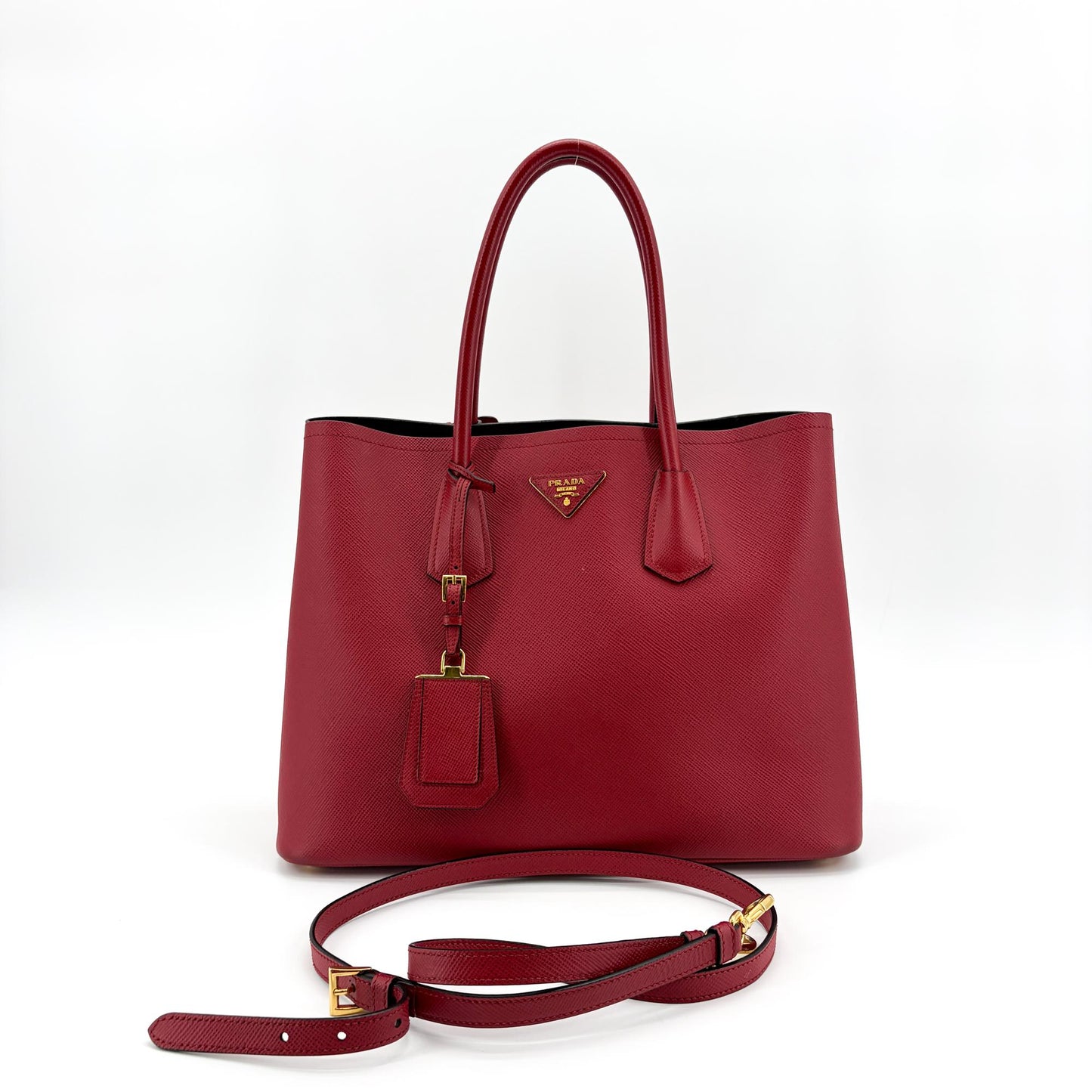 Prada Saffiano Double Tote Bag Red with Gold Hardware