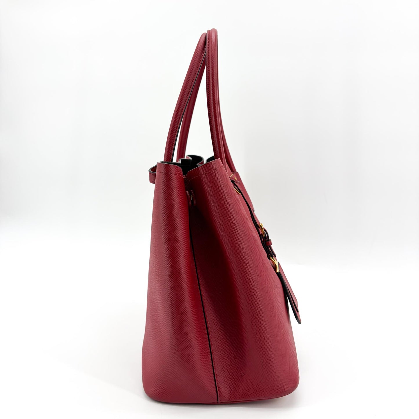 Prada Saffiano Double Tote Bag Red with Gold Hardware