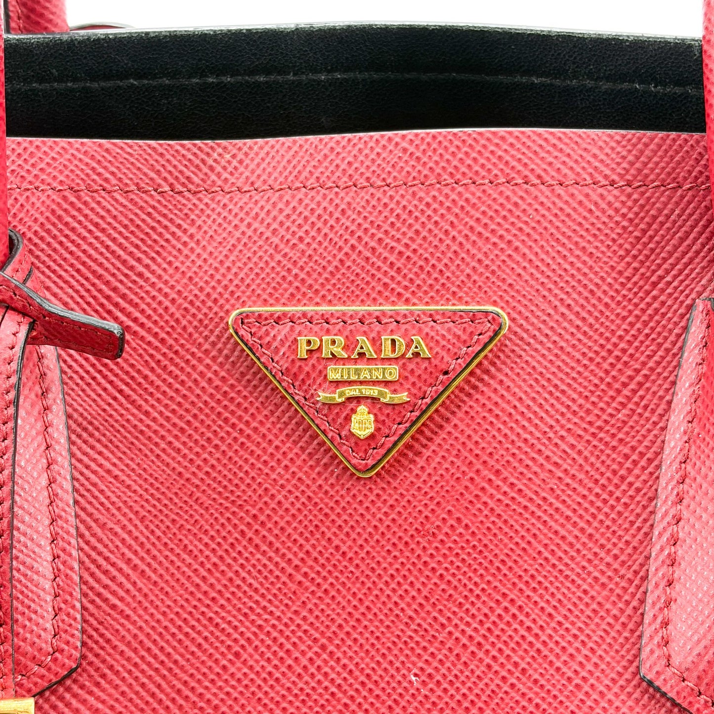 Prada Saffiano Double Tote Bag Red with Gold Hardware