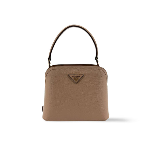 Prada Saffiano Leather Mini Top Handle Bag Beige