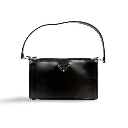 Prada Brushed Leather Mini Shoulder Bag Black