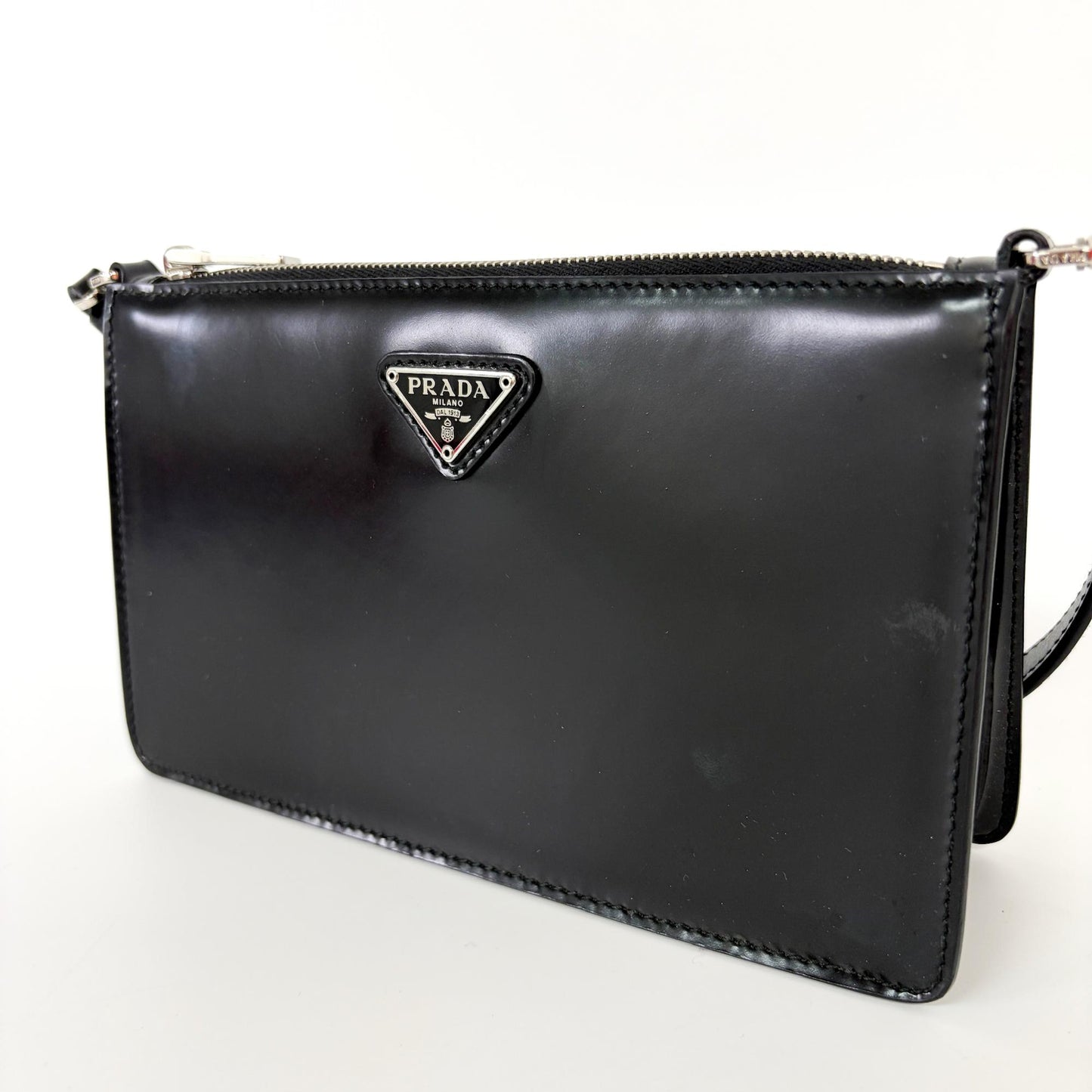 Prada Brushed Leather Mini Shoulder Bag Black