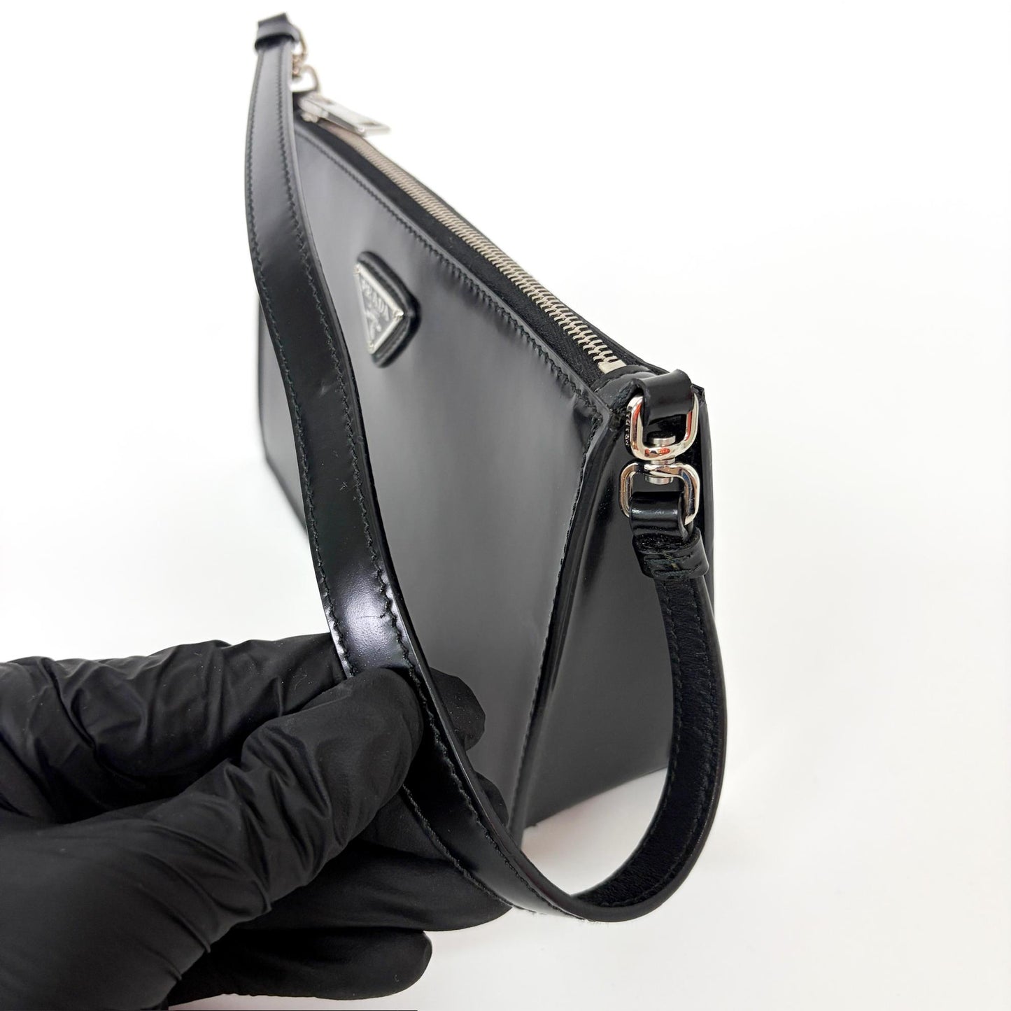 Prada Brushed Leather Mini Shoulder Bag Black