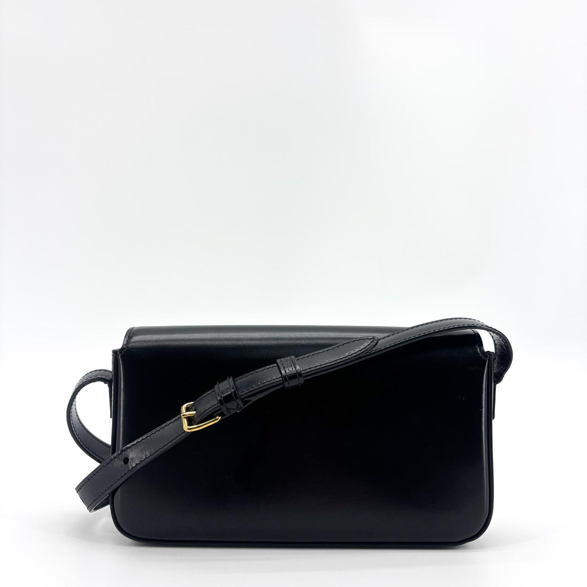 Celine Shiny Calfskin Claude Shoulder Bag Black with Gold Hardware