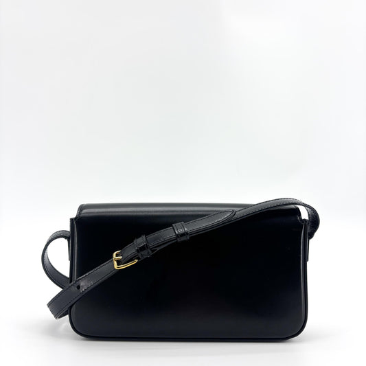 Celine Shiny Calfskin Claude Shoulder Bag Black with Gold Hardware